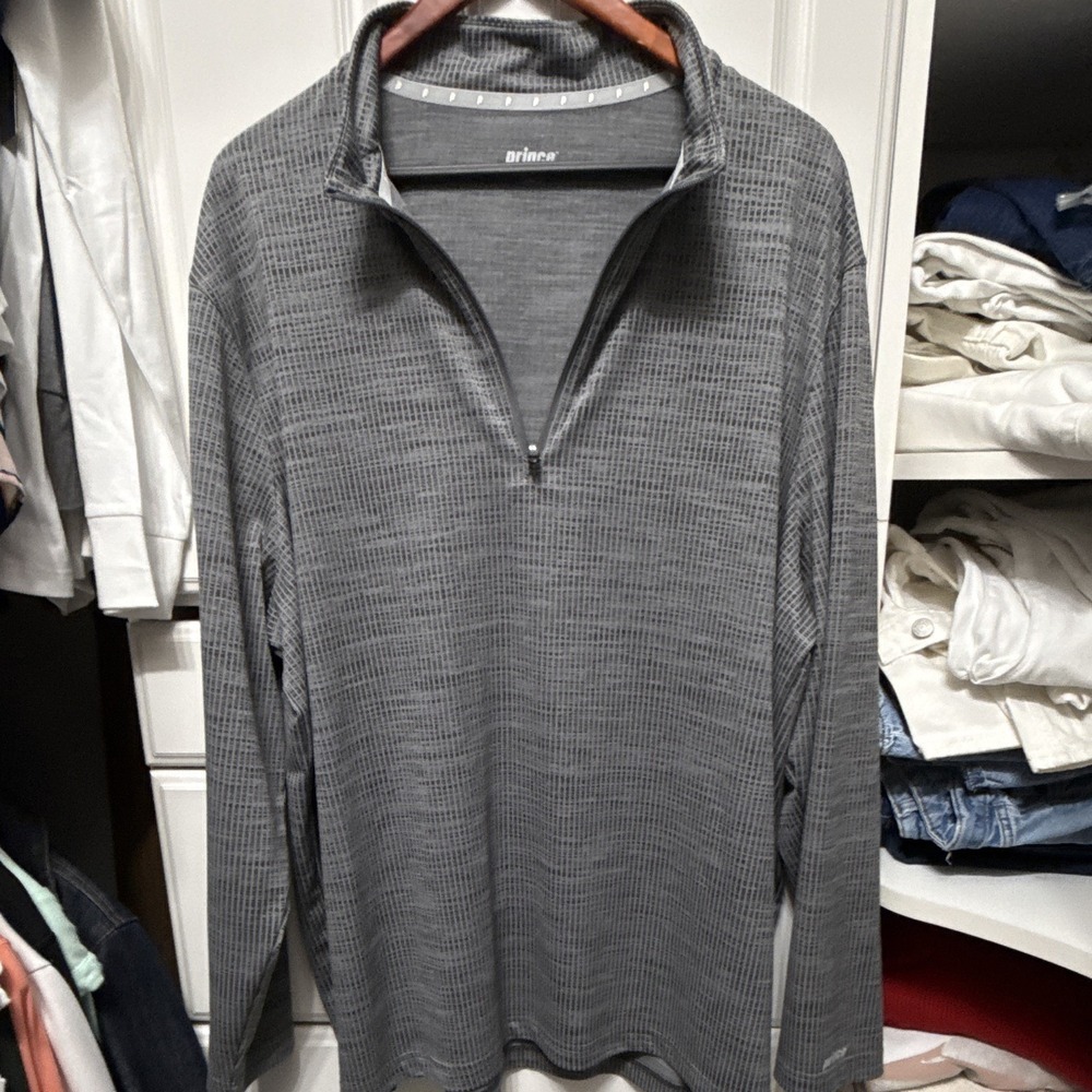 Prince Men's Gray Geometric Sweatshirt 1/4 Zip Mock Neck Long Sleeve XXL
